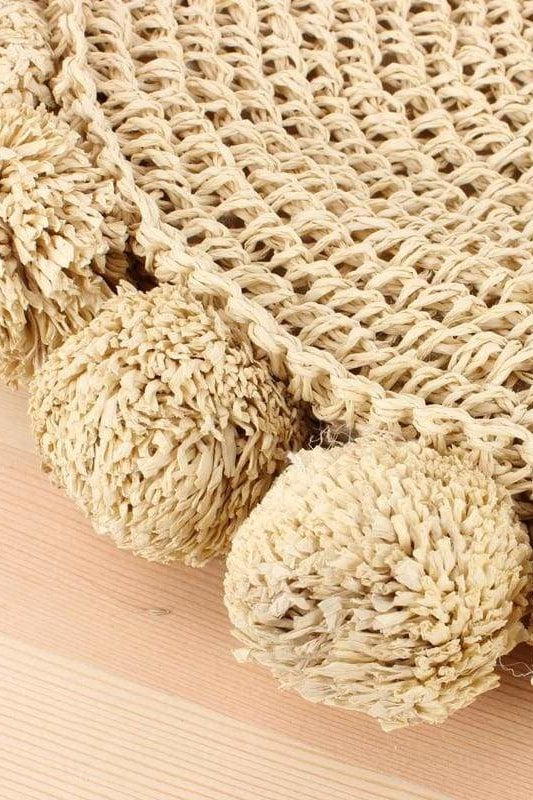 Jeena Pom Pom Woven Bag - Handbags