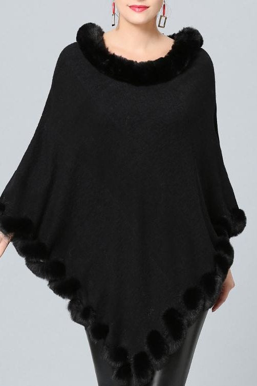 Jett Faux Fur Pom Pom Poncho - Clothing