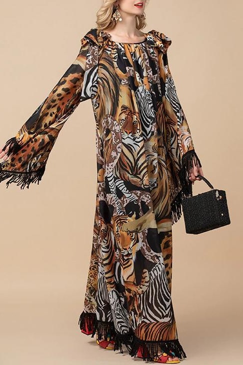 Jungle Fringe Maxi Dress - Clothing