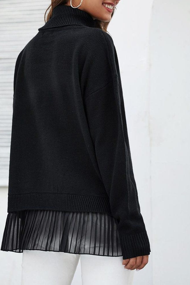 Knit Pleated Turtleneck Sweater - Clothing