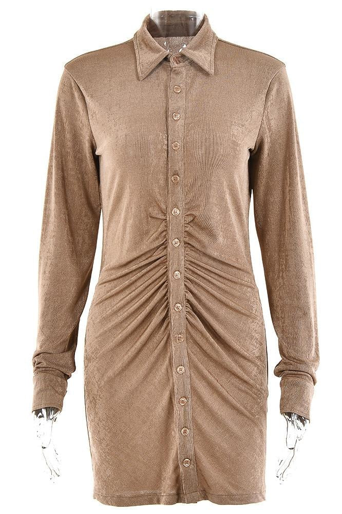 Kristiana Button Up Mini Dress - Clothing