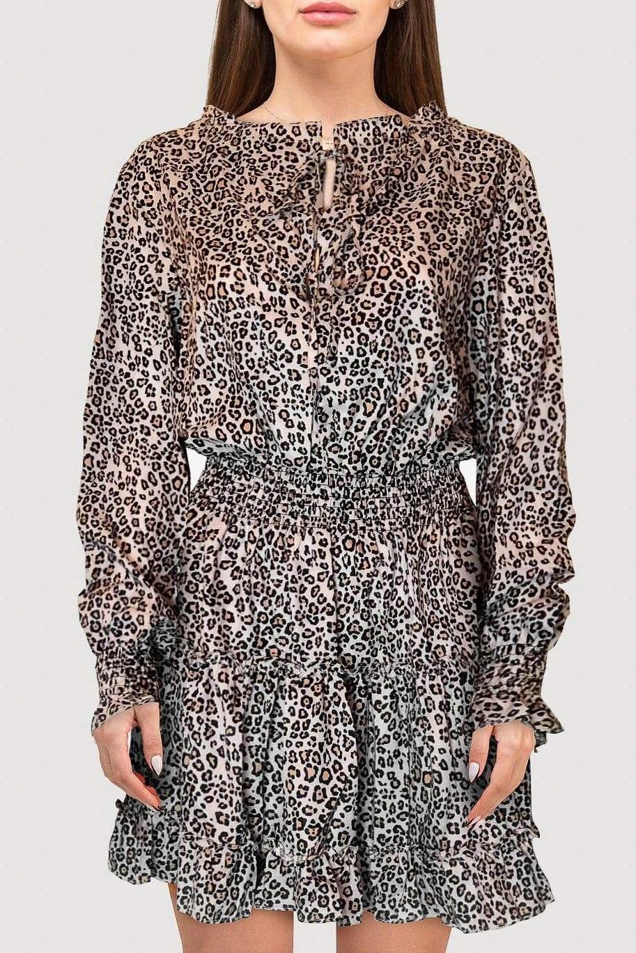 Lana Leopard Ruffle Dress - Clothing