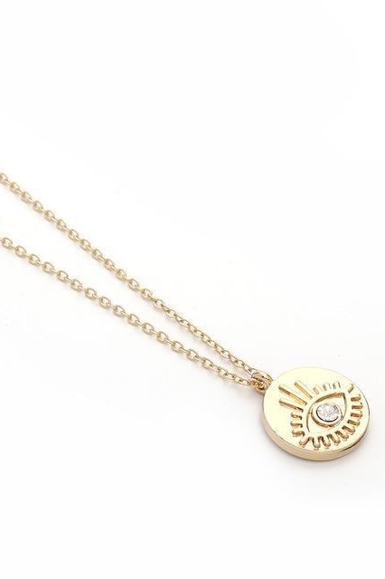 Chic Gold Chain Colorful Rhinestone Filled Evil Eye Coin Bohemian Gold Necklaces - Style5