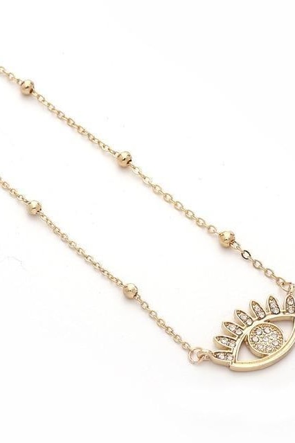 Chic Gold Chain Colorful Rhinestone Filled Evil Eye Coin Bohemian Gold Necklaces - Style7