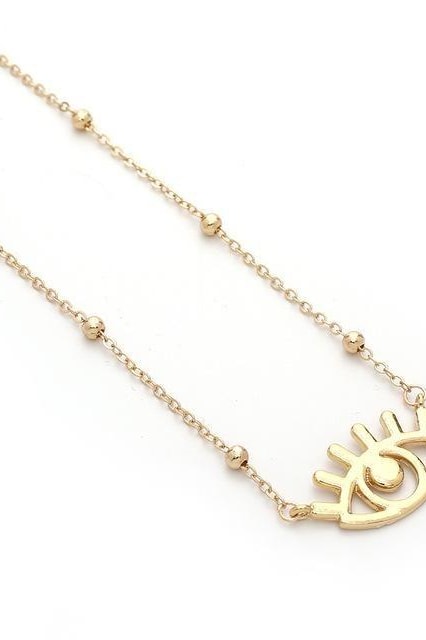 Chic Gold Chain Colorful Rhinestone Filled Evil Eye Coin Bohemian Gold Necklaces - Style9