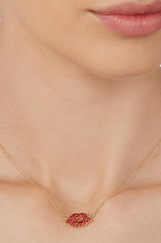 Lips Are Sealed Rhinestone Necklace - Jewelry