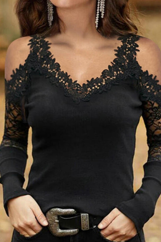 Liv Lace Cold Shoulder Top - Black / XL - Tops