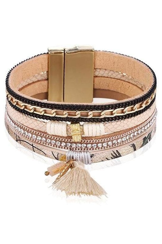 Maura Feather Charm Bracelet - Beige