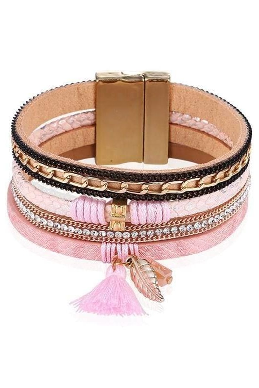 Maura Feather Charm Bracelet - Pink