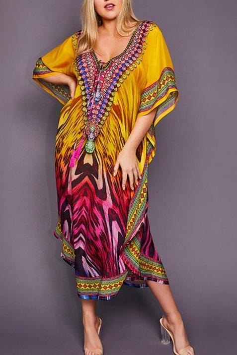 Mauve Multi Color Vibrant Beach Dress - Clothing