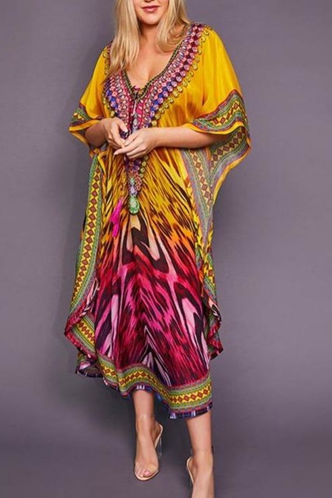 Mauve Multi Color Vibrant Beach Dress - Clothing