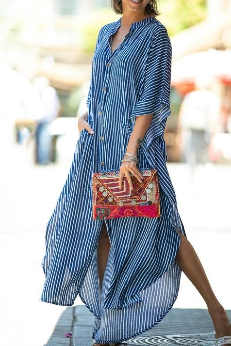 Megan Oversized Tunic Dress - Blue Stripe / One Size - Clothing