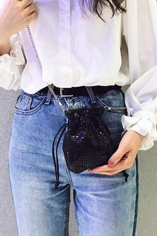 Mini Silver Lamé Pouch - Handbags