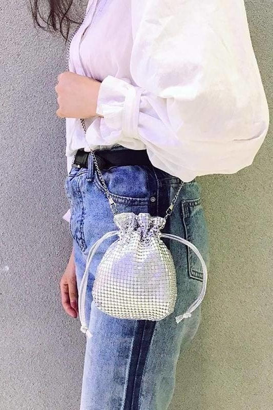 Mini Silver Lamé Pouch - Handbags