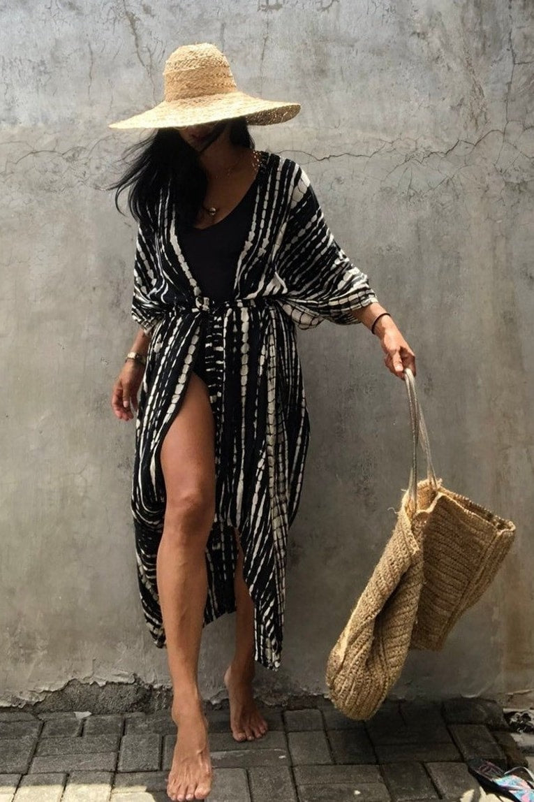 Miriam Striped Belted Cover Up - Clothing