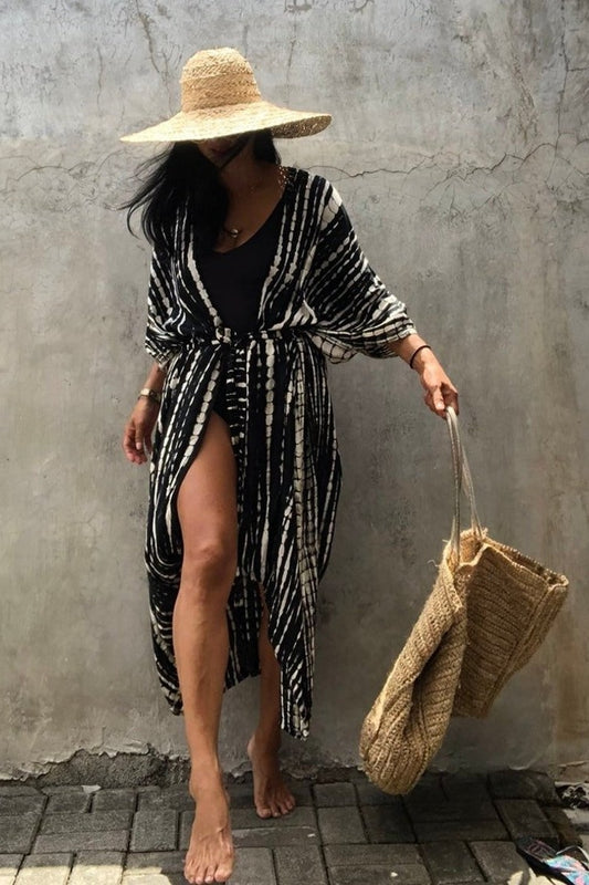 Miriam Striped Belted Cover Up - Clothing