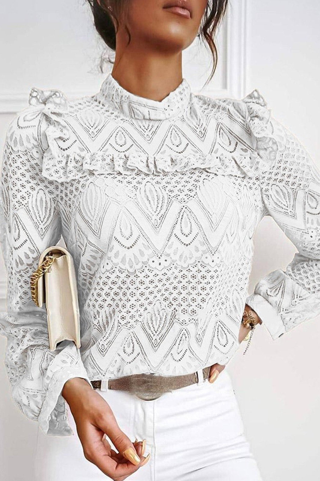 Missy Lace Ruffle Top - White / XXL - Tops