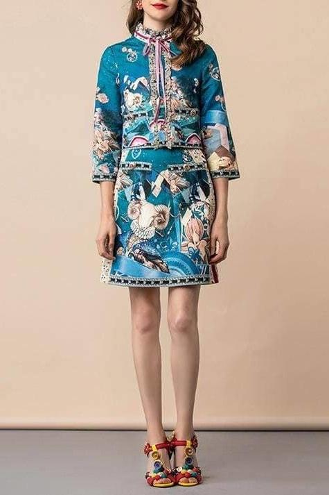 Mock Neck Skirt Two Piece Set - Clothing