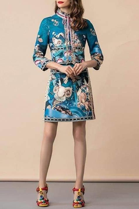 Mock Neck Skirt Two Piece Set - Clothing