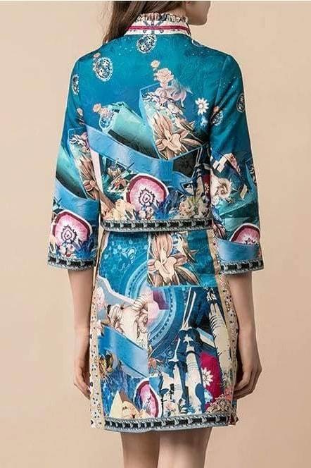 Mock Neck Skirt Two Piece Set - Clothing