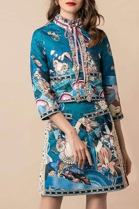 Mock Neck Skirt Two Piece Set - Multi / 6 - Clothing