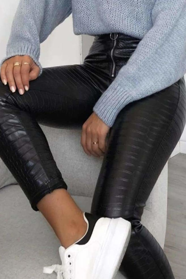 Mya Pleather Zip Snakeskin Leggings - Clothing