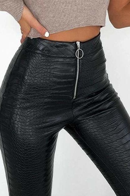 Mya Pleather Zip Snakeskin Leggings - Clothing