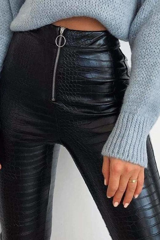Mya Pleather Zip Snakeskin Leggings - Clothing