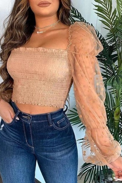 Noa Polka Dot Top - Khaki / S - Clothing