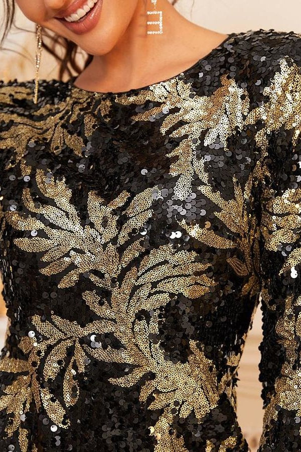 Olympia Sequin Dress (Black) - Clothing