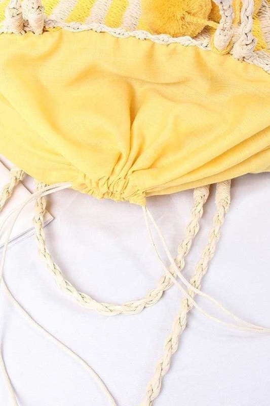 Paulie Pom Pom Straw Bag (Yellow) - Handbags