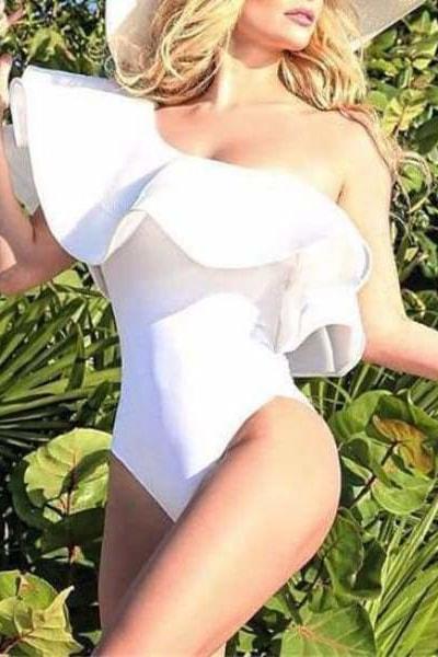 Ritzy Ruffle Bodysuit - White / L - Clothing