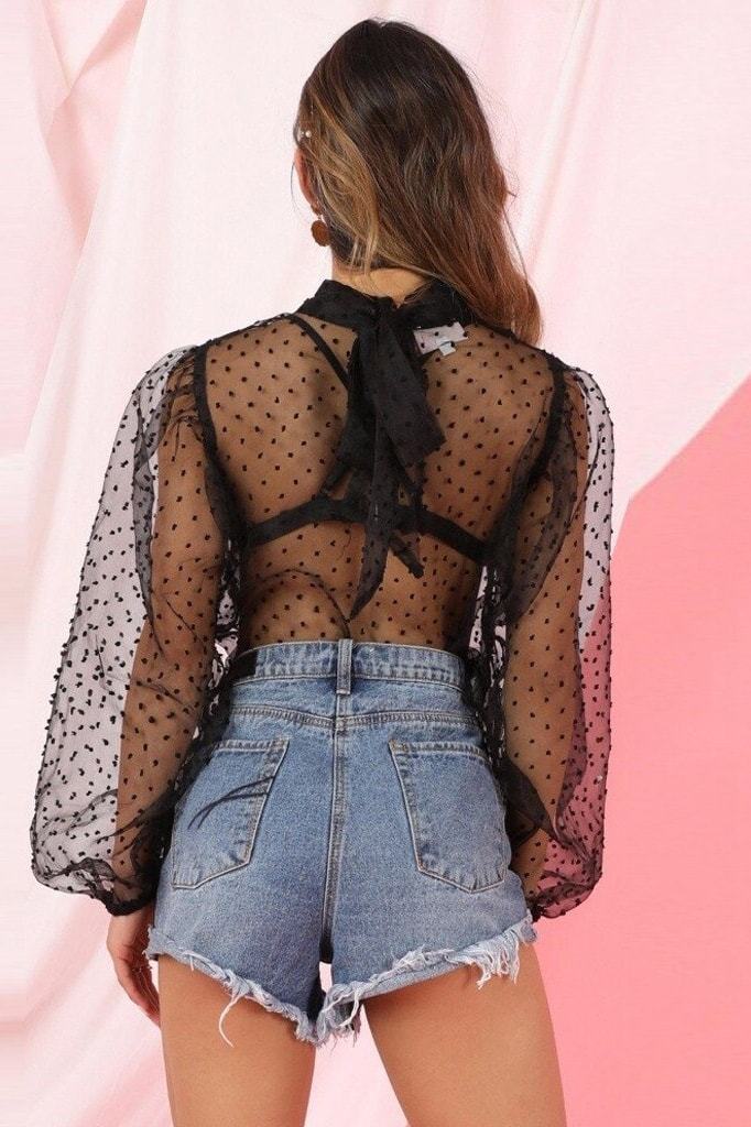 Rosalie Sheer Polka Dot Top - Clothing