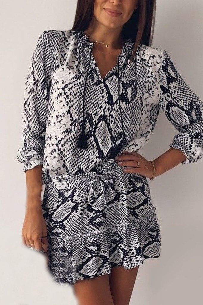 Sana Snake Tassel Mini Dress - S - Clothing