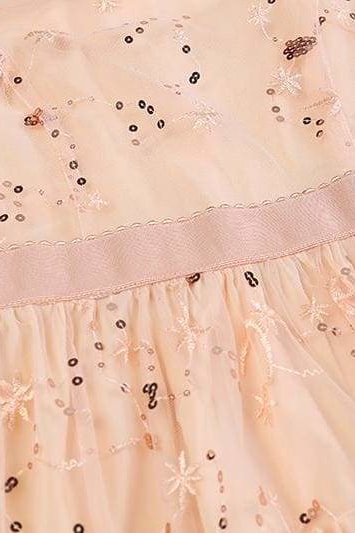 Sequin Mesh Maxi Ruffle Dress (Pink) - Clothing