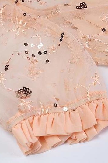 Sequin Mesh Maxi Ruffle Dress (Pink) - Clothing