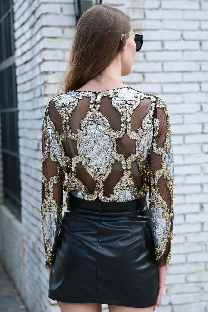 Sequin Mesh Top - Clothing