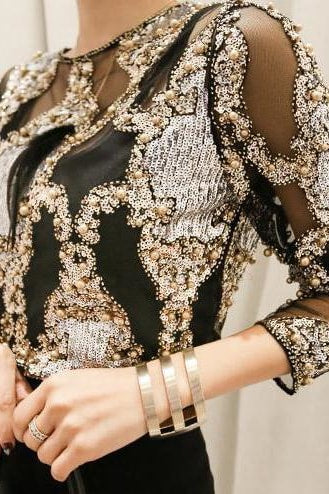Sequin Mesh Top - Clothing