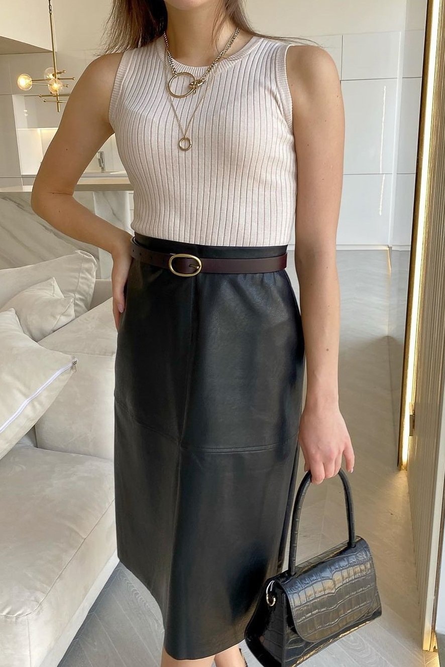 Sheila Pleather Midi Skirt - S / Black - Clothing