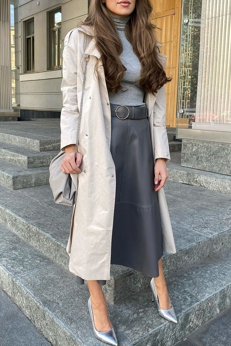 Sheila Pleather Midi Skirt - S / Gray - Clothing