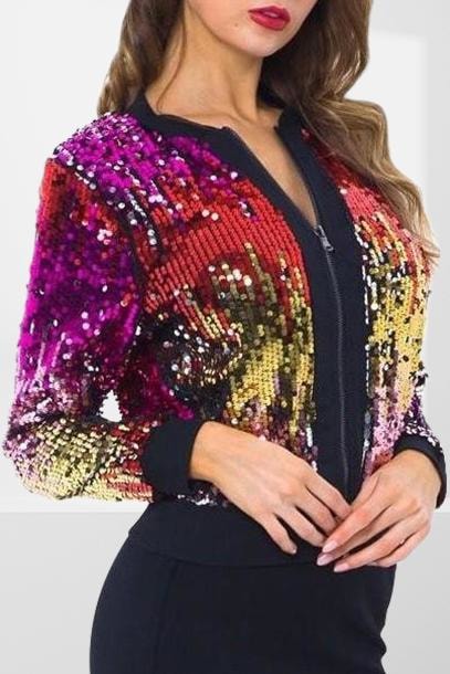 Sia Sequin Bomber Jacket - Jackets