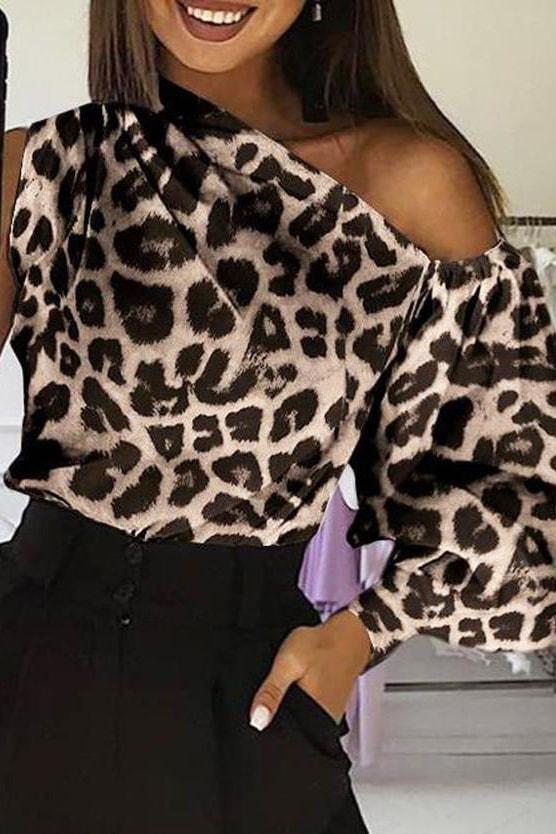 Skylar Shoulder Top - Brown Leopard / S - Clothing