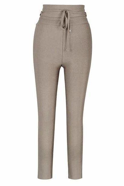 Stephanie High Waist Pants - Brown / L - Clothing