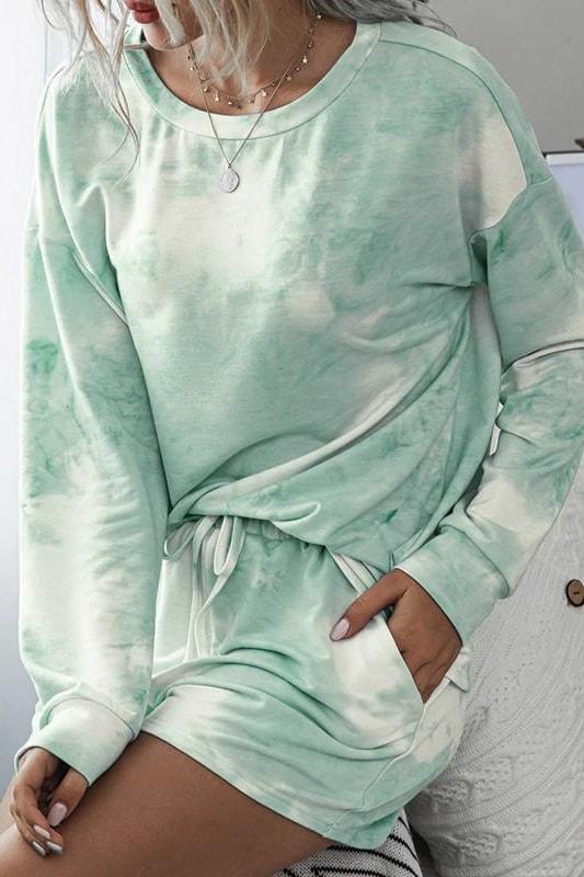 Tamara Tie Dye Two Piece Shorts Set - Green / L - Clothing