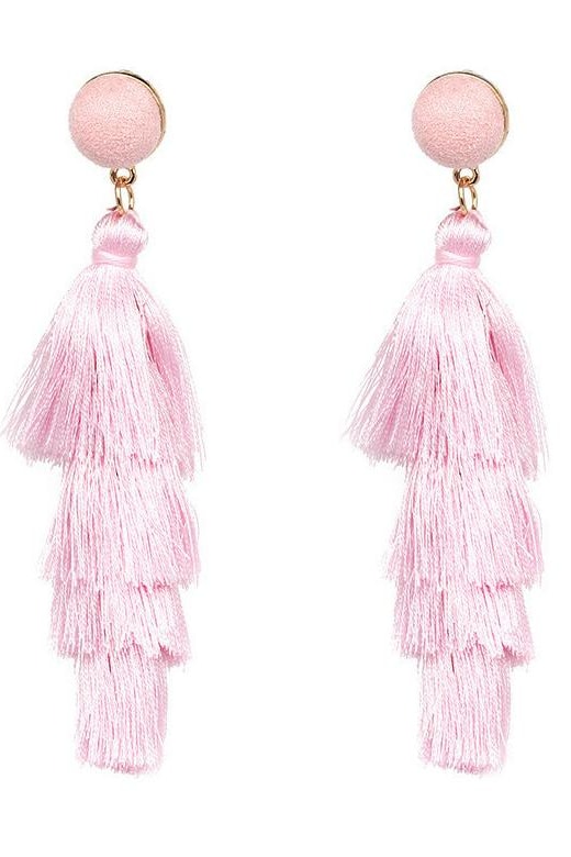 Tiered Long Tassel Earrings - Jewelry