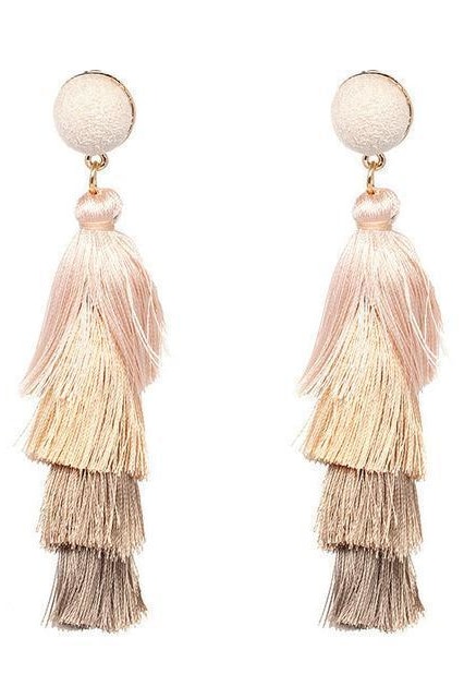 Tiered Long Tassel Earrings - Brown - Jewelry