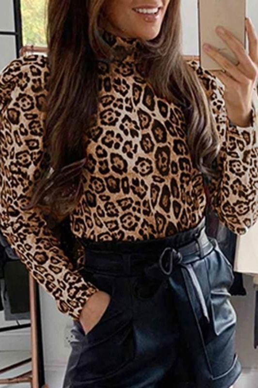 Tiffany Leopard Blouse - Brown / M - Tops