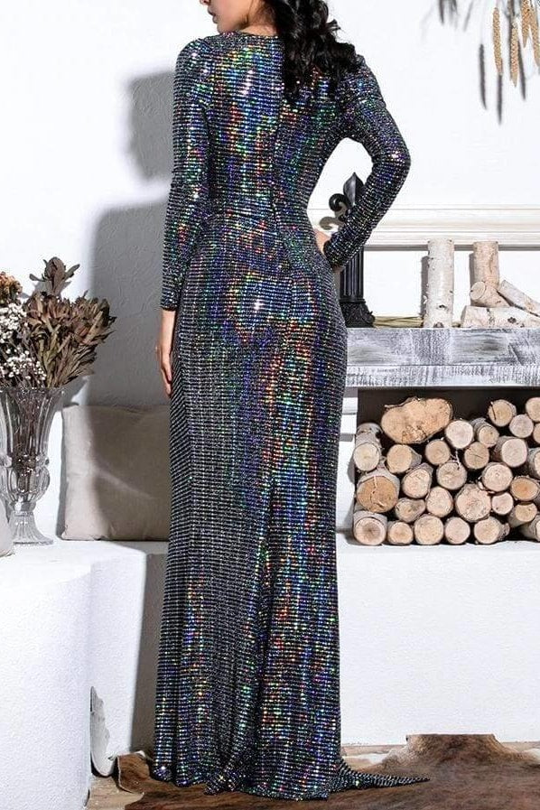 Time To Shine Maxi Dress (Silver) - Clothing