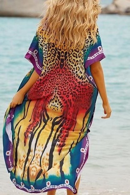 Tropical Leopard Kaftan - Animal Print / One Size - Clothing