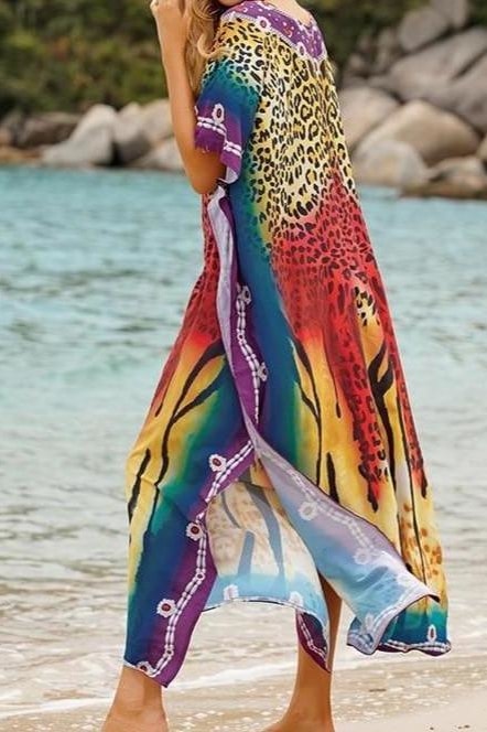 Tropical Leopard Kaftan - Animal Print / One Size - Clothing